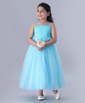 Babyhug Sleeveless Floral Embellished Party Gown - Light Blue