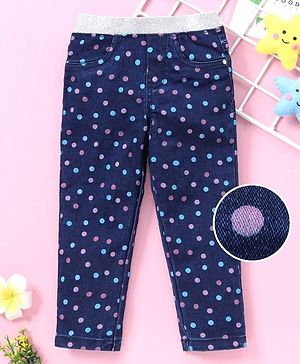 Babyhug Denim Jeggings Polka Dot Print - Blue - 12-18M Blue