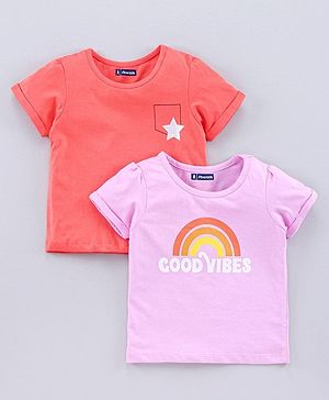 Pine Kids Half Sleeves Bio Wash Printed Top Pack of 2  - Pink Peach