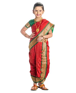 Bhartiya Paridhan Half Sleeves Blouse & Saree Set - Red