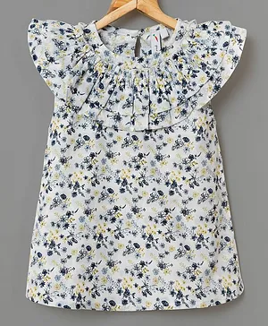 Little Carrot Short Sleeves All Over Floral Print Top - Blue