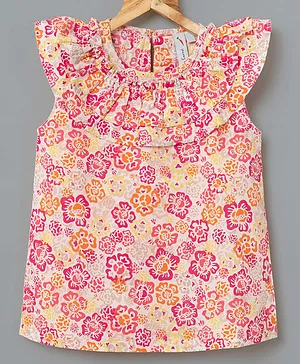 Little Carrot Short Sleeves All Over Floral Print Top - Pink