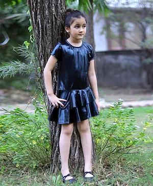 Piccolo Short Sleeves Layered Asymmetric Dress - Black