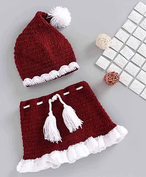 USHA ENTERPRISES Solid Frilled Skirt With Cap - Maroon