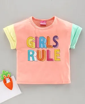 Play by Little Kangaroos Short Sleeves Tee Girls Rule Print - Peach