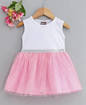 Play by Little Kangaroos Sleeveless Star Foil Print Frock - White Pink