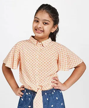 Global Desi Girl Tiny Dots Print Half Sleeves  Top - Off White
