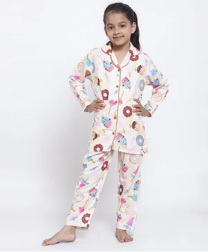 Maxence Full Sleeves Cupcake Printed Night Suit - Off White