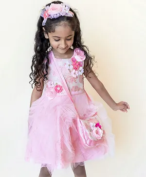A Little Fable Sleeveless Flower Detailed Dress - Pink