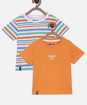 3PIN Half Sleeve Pack Of 2 Striped T-Shirt - Orange & Blue