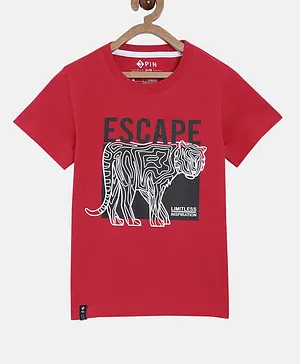 3PIN Half Sleeves Tiger Print T-Shirt - Red