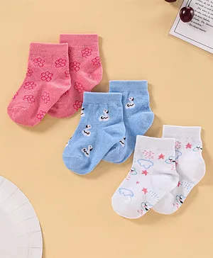 Cute Walk by Babyhug Anti Bacterial Ankle Length Socks Pack of 3 - Pink Blue White