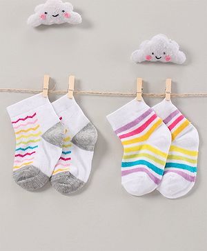 Cute Walk by Babyhug Anti Bacterial Ankle Length Socks Pack of 2 Striped - Multicolor