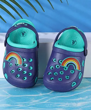 Pine Kids Clogs with Backstrap Rainbow Patch - Blue Green
