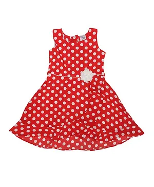 Doodle Girls Clothing Sleeveless Polka Dots Print Ruffle Dress - Red