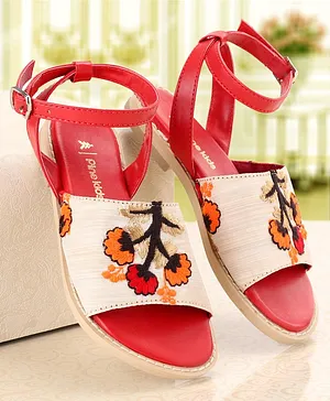 Pine Kids Ethnic Wear Sandals Floral Embroidery - Red