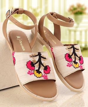 Pine Kids Ethnic Wear Sandals Floral Embroidery - Red