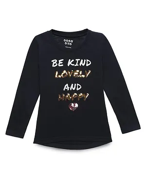 Zion Full Sleeves Be Kind Print Typographic Sequined T-Shirt - Blue