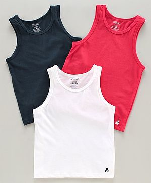 Pine Kids Sleeveless Anti microbial & Biowash Vests Pack of 3 - Red Navy Blue White