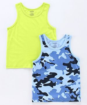 Pine Kids Sleeveless Anti microbial & Bio Wash Vest Pack of 2 - Green Blue