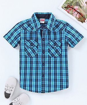Babyhug Half Sleeves Check Shirt - Blue