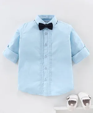 Mark & Mia Full Sleeves Party Shirt With Bow Solid - Light Blue