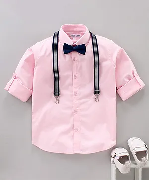 Mark & Mia Full Sleeves Party Shirt with Bow & Suspender - Pink