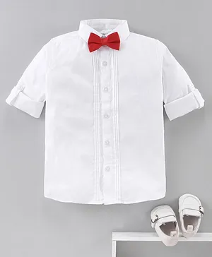Mark & Mia Full Sleeves Party Shirt With Bow Solid - White