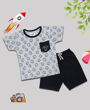 TOONYPORT Half Sleeves Clock Print Tee With Shorts - Grey