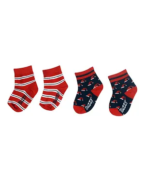 Buzzy 2 Pair Of Striped & Caps Design Socks - Red & Blue