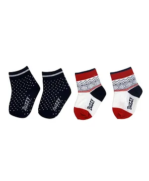 Buzzy 2 Pair Of Dots & Zig Zag Design Socks - Red & Navy Blue