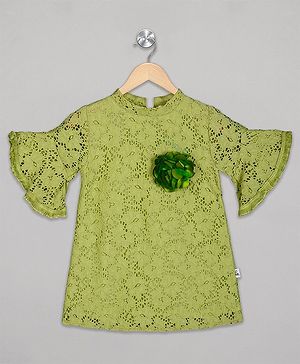 The Sandbox Clothing Co Half Sleeves Flower Embellished Dress - Green