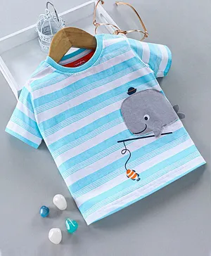 Babyhug Half Sleeves Tee Striped Print - Blue