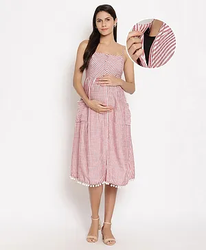Bella Mama Sleeveless Striped Maternity Dress with Mask - Pink