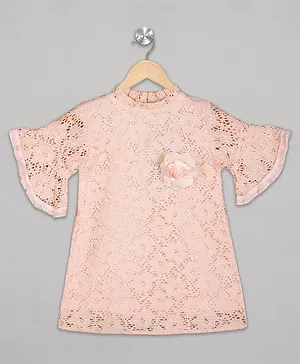 The Sandbox Clothing Co Half Sleeves Floral Detailing Dress - Peach