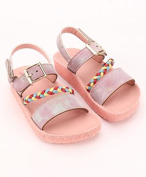 Pine Kids  Party Wear Sandals With Dual Velcro Closure - Red Pink