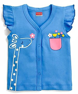 Babyhug 100% Cotton Flutter Sleeves Vest Giraffe Print - Blue