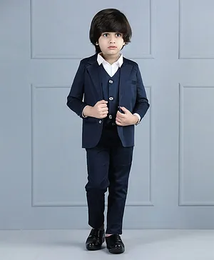 Mark & Mia 3 Piece Full Sleeves Party Suit With Bow - White Navy Blue