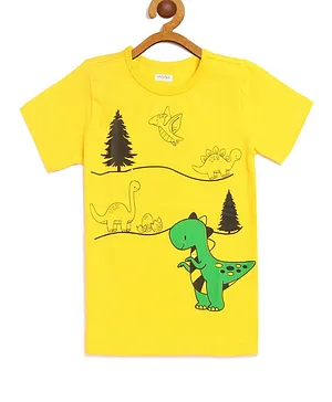 LADORE Dinosaurs Print Half Sleeves Tee - Yellow
