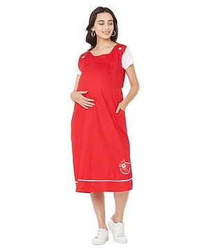 MOM'S BEE Half Sleeves A-Line Solid Dress - Red