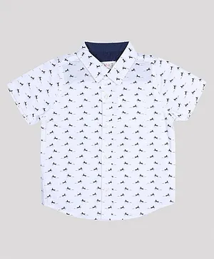 MANET Half Sleeves Horse Print Shirt - White