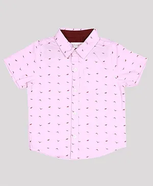 MANET Half Sleeves Bird Design Shirt - Pink
