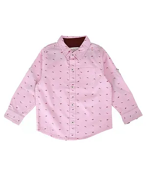 MANET Full Sleeves Bird Design Shirt - Pink