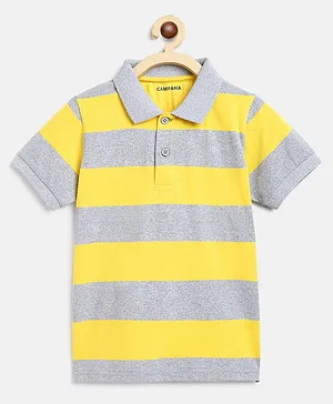 Campana Half Sleeves Striped Polo Tee - Grey & Yellow
