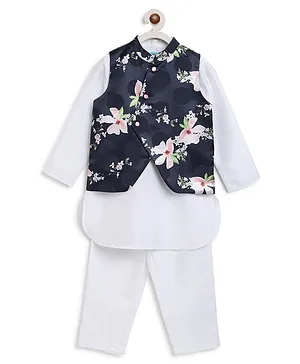 Nauti Nati Full Sleeves Kurta With Pajama & Flower Print Jacket - White