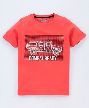 Pine Kids Half Sleeves 100% Cotton Biowashed Tee - Red
