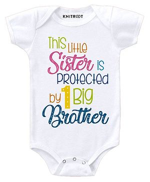 KNITROOT Short Sleeves 1 Big Brother Print Oneise  - White