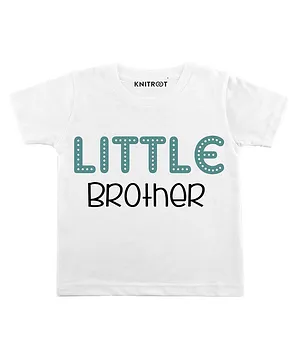KNITROOT Half Sleeves Little Brother Printed Tee - White