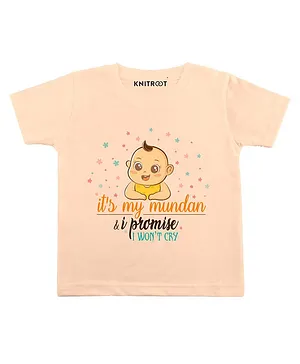 KNITROOT Half Sleeves I Promise Print T-Shirt  - Peach