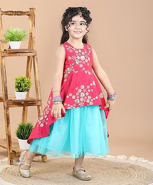 Babyhug Sleeveless Floral Print Ethnic Dress - Pink